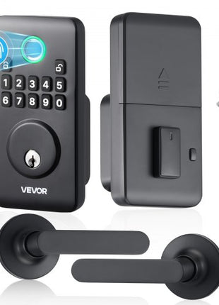 Fingerprint Door Lock Set, Electronic Biometric Deadbolt Keyless Entry Door Lock with Handle, Pioneering Easy-Grip Design, Auto Locking, One-Time Code, Anti-Peeking Password, Matte Black
