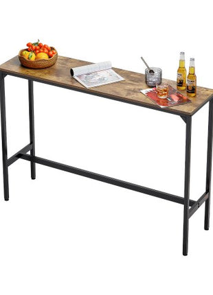 Bar Table, Sturdy Metal Frame High Top Pub Table, Narrow Long Kitchen Dining, Cocktail Counter Bar Height Desk, Easy to Assemble, 55x15x39 in, for Living Room Party, Rustic Brown and Black