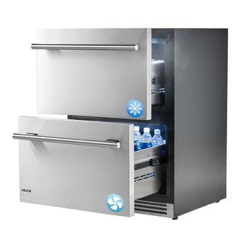 Drawer Refrigerator with Freezer, 24 in Undercounter Fridge Freezer Combo, Beverage Cooler with 304 Stainless Steel Drawers, Freezing Section for Frozen Food, for Kitchen, Home Bar and Game Room