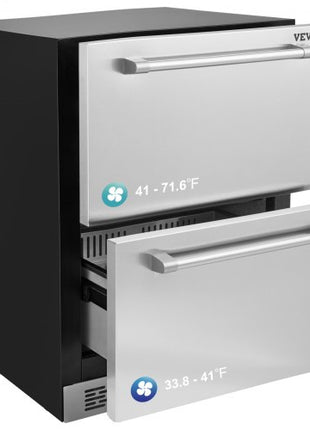 24" Undercounter Refrigerator, 2 Drawer Wine Refrigerator with Different Temperature, 4.87 Cu.ft. Capacity, Waterproof Indoor and Outdoor Under Counter Drawer Fridge for Home and Commercial Use