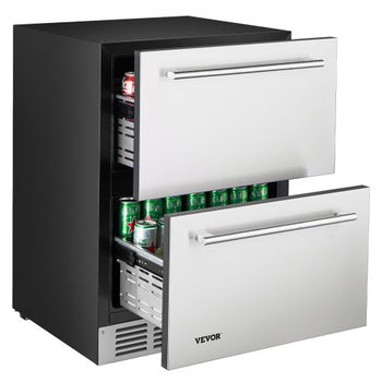 24 Inch Under Counter Drawer Refrigerator, Stainless Steel Dual Drawer Fridge with Temperature Control, Outdoor Refrigerator with Powerful Compressor & LED Display, Fit for Home, Office, etc.