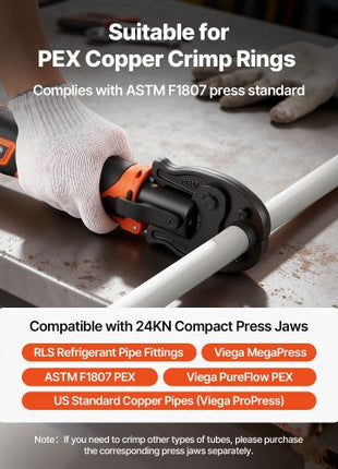 Cordless Mini Press Tool, 18V Electric Pipe Crimping Tool for 1/2", 3/4", 1" PEX Pipe Copper Rings, 24KN PEX Press Tool with 2pcs Battery, Fast Charger & Carrying Case - Meet ASTM F1807 Standard