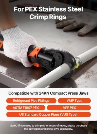 Press Tool, 18V Electric Pipe Crimping Tool for 1/2" 3/4" 1" PEX Pipe Stainless Steel Rings, 24KN PEX Press Tool Compatible with PureFlow - with 3 VPF Jaws, 2pcs 2AH Batteries, Charger & Toolbox