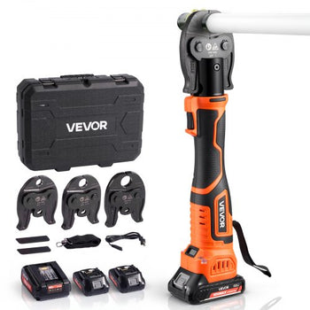 Press Tool, 18V Electric Pipe Crimping Tool for 1/2" 3/4" 1" PEX Pipe Stainless Steel Rings, 24KN PEX Press Tool Compatible with PureFlow - with 3 VPF Jaws, 2pcs 2AH Batteries, Charger & Toolbox