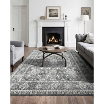 Area Rug, 8 x 10 ft Large Washable Rug, Non-Slip and Tear-Resistant Soft Carpet, Pet & Child Friendly Vintage Area Rugs, Indoor Mat for Bedroom, Living Room, Kids Room, Entryway, Office, Gray