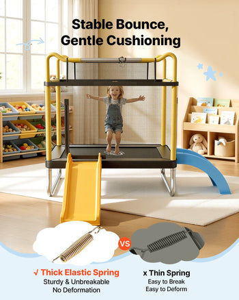 Trampoline for Kids, Toddler Mini Trampoline, 132 lbs Capacity Indoor Outdoor Play Toys with Enclosure Net, Slide, and Ring, Easy to Assemble, Christmas Toys Birthday Gifts for Girls Boys