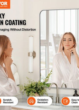 Wall Mounted Makeup Mirror, 0.15" Thick, 22" x 30" Mirror with Aluminium Alloy Frame & Explosion-Proof Film, Scratch-Resistant Mirror with Z-Shaped Bracket, Fit for Bathroom/Bedroom/Living Room