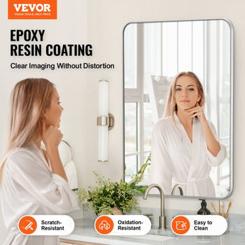 Wall Mounted Makeup Mirror, 0.15" Thick, 22" x 30" Mirror with Aluminium Alloy Frame & Explosion-Proof Film, Scratch-Resistant Mirror with Z-Shaped Bracket, Fit for Bathroom/Bedroom/Living Room
