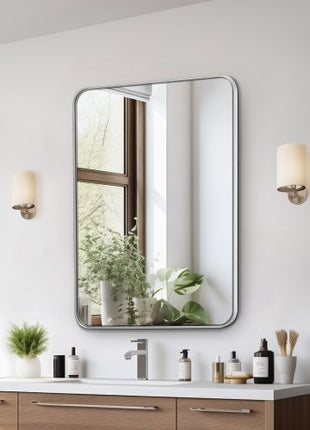 Wall Mounted Makeup Mirror, 0.15" Thick, 22" x 30" Mirror with Aluminium Alloy Frame & Explosion-Proof Film, Scratch-Resistant Mirror with Z-Shaped Bracket, Fit for Bathroom/Bedroom/Living Room