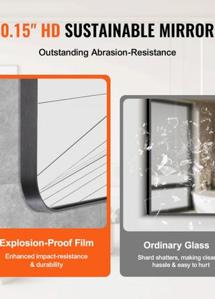 Wall Mounted Makeup Mirror, 0.15" Thick, 24" x 36" Mirror with Aluminium Alloy Frame & Explosion-Proof Film, Scratch-Resistant Mirror with Z-Shaped Bracket, Fit for Bathroom/Bedroom/Living Room