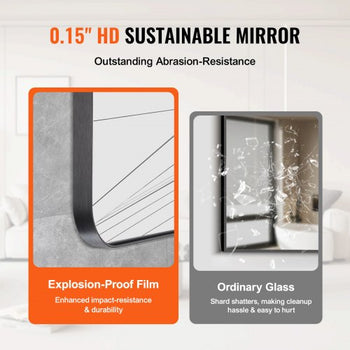 Wall Mounted Makeup Mirror, 0.15" Thick, 24" x 36" Mirror with Aluminium Alloy Frame & Explosion-Proof Film, Scratch-Resistant Mirror with Z-Shaped Bracket, Fit for Bathroom/Bedroom/Living Room