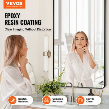 Wall Mounted Makeup Mirror, 0.15" Thick, 28" x 60" Mirror with Aluminium Alloy Frame & Explosion-Proof Film, Scratch-Resistant Mirror with Z-Shaped Bracket, Fit for Bathroom/Bedroom/Living Room