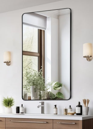 Wall Mounted Makeup Mirror, 0.15" Thick, 28" x 60" Mirror with Aluminium Alloy Frame & Explosion-Proof Film, Scratch-Resistant Mirror with Z-Shaped Bracket, Fit for Bathroom/Bedroom/Living Room