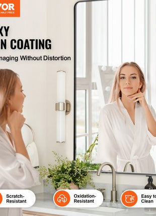 Wall Mounted Makeup Mirror, 0.15" Thick, 30" x 40" Mirror with Aluminium Alloy Frame & Explosion-Proof Film, Scratch-Resistant Mirror with Z-Shaped Bracket, Fit for Bathroom/Bedroom/Living Room