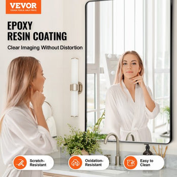 Wall Mounted Makeup Mirror, 0.15" Thick, 30" x 40" Mirror with Aluminium Alloy Frame & Explosion-Proof Film, Scratch-Resistant Mirror with Z-Shaped Bracket, Fit for Bathroom/Bedroom/Living Room