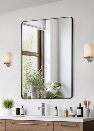 Wall Mounted Makeup Mirror, 0.15" Thick, 30" x 40" Mirror with Aluminium Alloy Frame & Explosion-Proof Film, Scratch-Resistant Mirror with Z-Shaped Bracket, Fit for Bathroom/Bedroom/Living Room