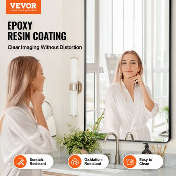 Wall Mounted Makeup Mirror, 0.15" Thick, 30" x 55" Mirror with Aluminium Alloy Frame & Explosion-Proof Film, Scratch-Resistant Mirror with Z-Shaped Bracket, Fit for Bathroom/Bedroom/Living Room