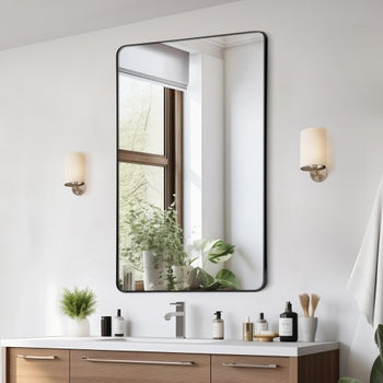 Wall Mounted Makeup Mirror, 0.15" Thick, 30" x 55" Mirror with Aluminium Alloy Frame & Explosion-Proof Film, Scratch-Resistant Mirror with Z-Shaped Bracket, Fit for Bathroom/Bedroom/Living Room