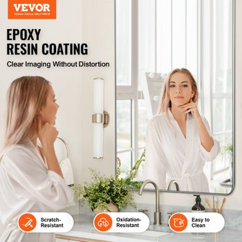 Wall Mounted Makeup Mirror, 0.15" Thick, 32" x 72" Mirror with Aluminium Alloy Frame & Explosion-Proof Film, Scratch-Resistant Mirror with Z-Shaped Bracket, Fit for Bathroom/Bedroom/Living Room