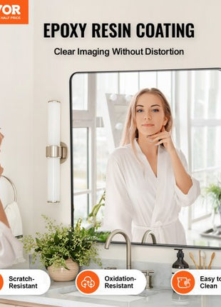 Wall Mounted Makeup Mirror, 0.15" Thick, 36" x 36" Mirror with Aluminium Alloy Frame & Explosion-Proof Film, Scratch-Resistant Mirror with Z-Shaped Bracket, Fit for Bathroom/Bedroom/Living Room