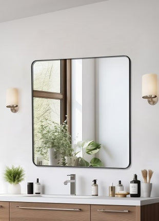Wall Mounted Makeup Mirror, 0.15" Thick, 36" x 36" Mirror with Aluminium Alloy Frame & Explosion-Proof Film, Scratch-Resistant Mirror with Z-Shaped Bracket, Fit for Bathroom/Bedroom/Living Room