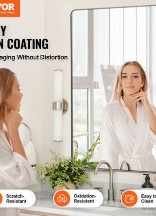 Wall Mounted Makeup Mirror, 0.15" Thick, 36" x 48" Mirror with Aluminium Alloy Frame & Explosion-Proof Film, Scratch-Resistant Mirror with Z-Shaped Bracket, Fit for Bathroom/Bedroom/Living Room