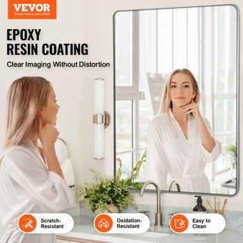 Wall Mounted Makeup Mirror, 0.15" Thick, 36" x 48" Mirror with Aluminium Alloy Frame & Explosion-Proof Film, Scratch-Resistant Mirror with Z-Shaped Bracket, Fit for Bathroom/Bedroom/Living Room