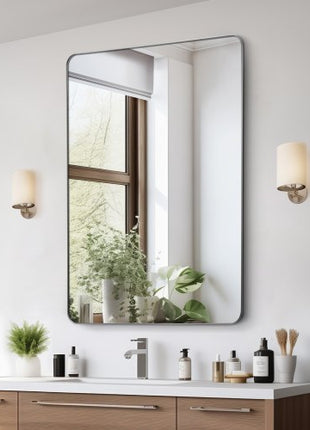 Wall Mounted Makeup Mirror, 0.15" Thick, 36" x 48" Mirror with Aluminium Alloy Frame & Explosion-Proof Film, Scratch-Resistant Mirror with Z-Shaped Bracket, Fit for Bathroom/Bedroom/Living Room