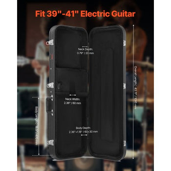 Electric Guitar Hard Case, 43.11 in Rectangular Guitar Hard Case, With Lock Latch Keys Handle, PVC Padding Soft Lining Water-Resistant Hard Shell Guitar Cases, for 39 in Electric Guitars, Black