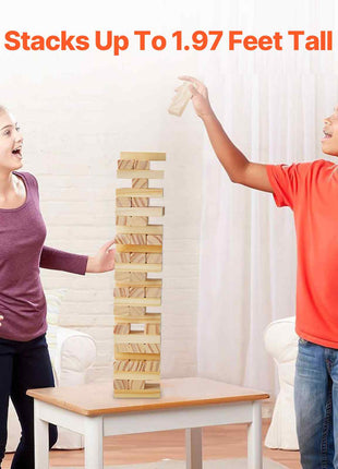 Tumbling Timber Toy, 54 Blocks Tumble Tower Blocks Game, Pine Wood Tumbling Tower Game with Storage Crate, Multiple Ways to Play Wooden Stacking Game, Tumble Tower Family Game for Indoor/Outdoor