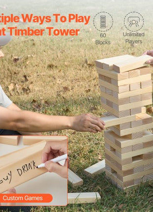 Tumbling Timber Toy, 60 Blocks Giant Tumble Tower Blocks Game, Pine Wood Tumbling Tower Game with Storage Crate and Scoreboard, Wooden Stacking Game, Tumble Tower Family Games for Indoor/Outdoor