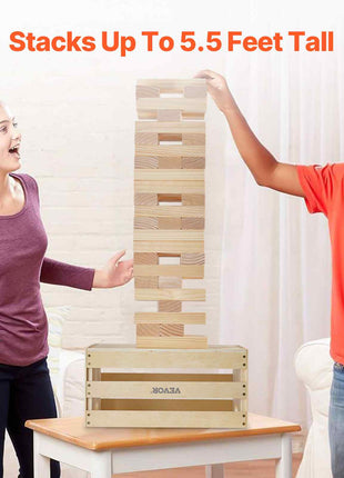 Tumbling Timber Toy, 60 Blocks Giant Tumble Tower Blocks Game, Pine Wood Tumbling Tower Game with Storage Crate and Scoreboard, Wooden Stacking Game, Tumble Tower Family Games for Indoor/Outdoor