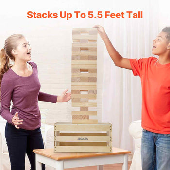 Tumbling Timber Toy, 60 Blocks Giant Tumble Tower Blocks Game, Pine Wood Tumbling Tower Game with Storage Crate and Scoreboard, Wooden Stacking Game, Tumble Tower Family Games for Indoor/Outdoor