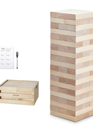 Tumbling Timber Toy, 60 Blocks Giant Tumble Tower Blocks Game, Pine Wood Tumbling Tower Game with Storage Crate and Scoreboard, Wooden Stacking Game, Tumble Tower Family Games for Indoor/Outdoor
