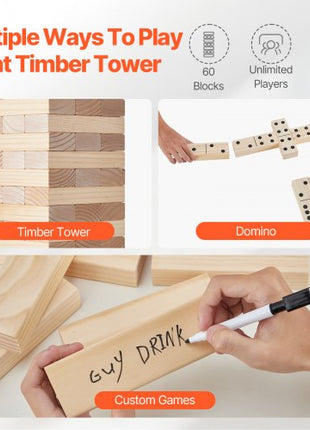 Tumbling Timber Toy, 60 Blocks Giant Tumble Tower Blocks Game, Pine Wood Tumbling Tower Game with Carry Bag and Scoreboard, Wooden Stacking Game, Tumble Tower Family Games for Indoor/Outdoor