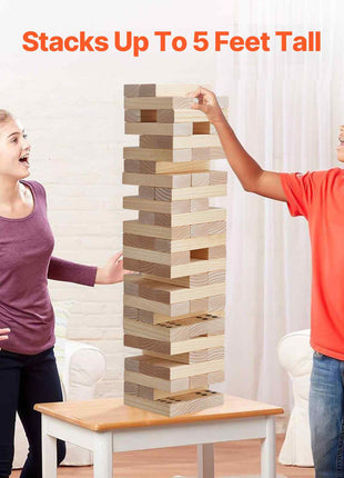 Tumbling Timber Toy, 60 Blocks Giant Tumble Tower Blocks Game, Pine Wood Tumbling Tower Game with Carry Bag and Scoreboard, Wooden Stacking Game, Tumble Tower Family Games for Indoor/Outdoor