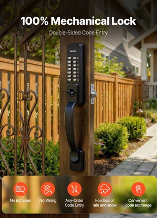 Mechanical Keyless Entry Door Lock, 2.0 Code Upgrade, 4-7 Digits Code, Double-Sided Push Button Combination Keypad Door Lock with Pull Handle, Auto Locking, for Garden Gates, Indoor or Outdoor