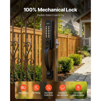 Mechanical Keyless Entry Door Lock, 2.0 Code Upgrade, 4-7 Digits Code, Double-Sided Push Button Combination Keypad Door Lock with Pull Handle, Auto Locking, for Garden Gates, Indoor or Outdoor