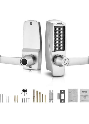 Mechanical Keyless Entry Door Lock, 14 Key Mechanical Door Lock with Keys, Mechanical Keypad Door Lock with Handle, Stainless Steel Waterproof Keyless Gate Lock, for Home Office Outdoor Garage