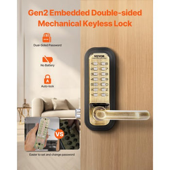 Mechanical Keyless Entry Door Lock, 14 Key Mechanical Door Lock, Mechanical Keypad Door Lock with Handle, Double-Sided Stainless Steel Waterproof Keyless Gate Lock, for Home Office Fence Garage