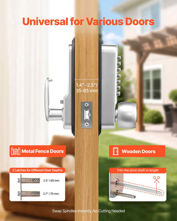 Mechanical Keyless Entry Door Lock, 2.0 Code Upgrade, 4-7 Digits Code, Single-Sided Push Button Combination Mechanical Keypad Door Knob, Auto Locking, for Garden Gates, Indoor or Outdoor, Silver