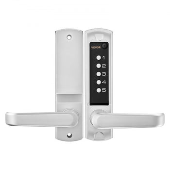 Mechanical Keyless Entry Door Lock, 2.0 Code Upgrade, 5 Digits Code, Single-Sided Push Button Combination Keypad Door Lock with Handle, Auto Locking, for Garden Gates, Indoor or Outdoor, Silver