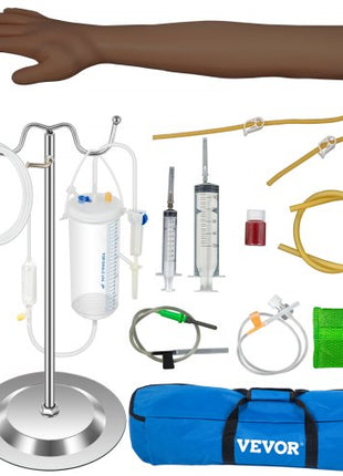 Phlebotomy Practice Kit, Dark Skin IV Practice Kit Venipuncture Learning Phlebotomy Practice Arm Kit with Infusion Stand for Nurse, Medical Students