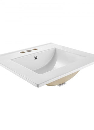 Semi Recessed Bathroom Sink, 20.08 x 18.31 Inch Rectangular White Ceramic Vessel Sink with Overflow and 3 Faucet Holes, Drop in Modern Lavatory Vanity Bath Wash Bowl Basin Rectangle Small Space
