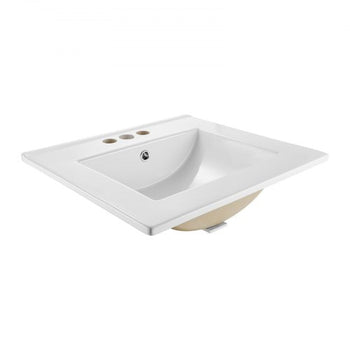 Semi Recessed Bathroom Sink, 20.08 x 18.31 Inch Rectangular White Ceramic Vessel Sink with Overflow and 3 Faucet Holes, Drop in Modern Lavatory Vanity Bath Wash Bowl Basin Rectangle Small Space