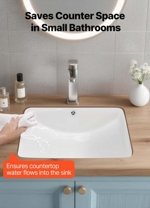Undermount Bathroom Sink, 20.87 x 14.76 Inch Rectangular White Ceramic Vessel Sink with Overflow Hole, Under Counter Drop in Modern Lavatory Vanity Bath Wash Bowl Basin, Rectangle Small Space