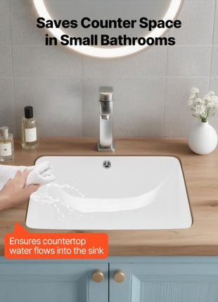 Undermount Bathroom Sink, 20.28 x 15.16 Inch Rectangular White Ceramic Vessel Sink with Overflow Hole, Under Counter Drop in Modern Lavatory Vanity Bath Wash Bowl Basin, Rectangle Small Space