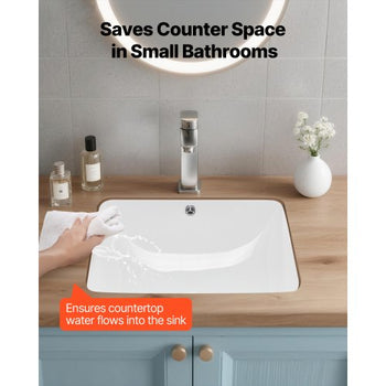 Undermount Bathroom Sink, 20.28 x 15.16 Inch Rectangular White Ceramic Vessel Sink with Overflow Hole, Under Counter Drop in Modern Lavatory Vanity Bath Wash Bowl Basin, Rectangle Small Space