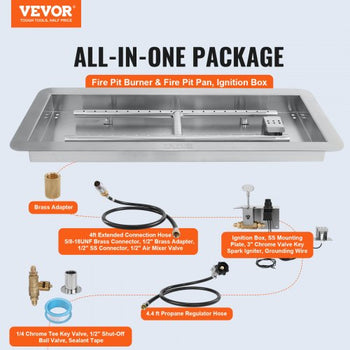 36 x 12 inch Drop-in Fire Pit Pan, Rectangular Stainless Steel Fire Pit Burner Kit, Natural & Propane Gas Fire Pan 150,000 BTU with H-Burner for Indoor or Outdoor Use