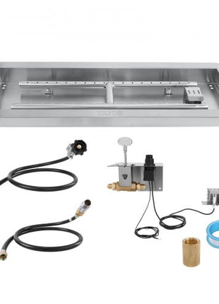 36 x 12 inch Drop-in Fire Pit Pan, Rectangular Stainless Steel Fire Pit Burner Kit, Natural & Propane Gas Fire Pan 150,000 BTU with H-Burner for Indoor or Outdoor Use